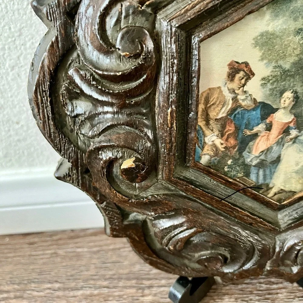 Vintage Ornate Brown Framed Art Piece 9/9 inch